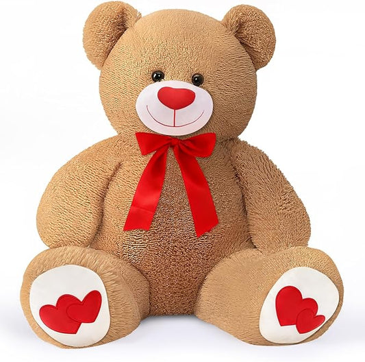 Big Teddy Bear 43.3 inch Giant Stuffed Animal Bears with Love Heart Cute Soft Large Plush Toy for Kids Girlfriend Valentine's Baby Shower, Light Brown