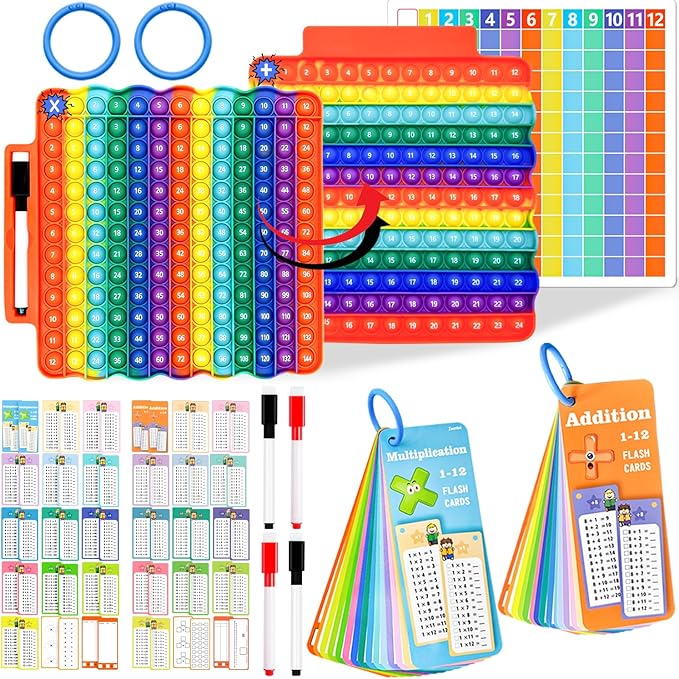 Addition Flash Cards+Multiplication Flash Cards + Fingertip Bubbles Toy, Interesting Math Combination, Math Games for Children Aged 3 +