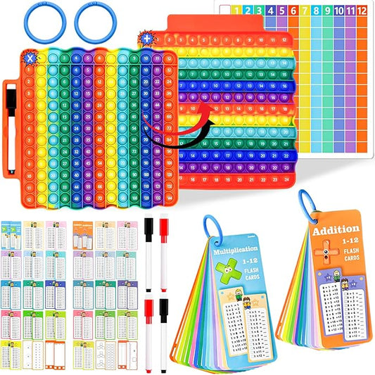 Addition Flash Cards+Multiplication Flash Cards + Fingertip Bubbles Toy, Interesting Math Combination, Math Games for Children Aged 3 +