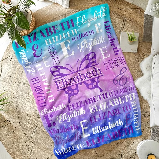 Personalized Butterfly Blankets for Kids Teens Adults, Girls Women Throw Blanket Gifts for Butterfly Lovers, Custom Name Soft Warm Flannel Monogram Blankets Decor for Bed Couch Sofa Home Room