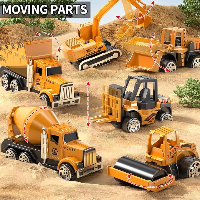 Construction Toys for 3 4 5 6 Years Old Boys Girls Kids, Die Cast Metal Truck Toys W/Play Mat, Sand Toys Trucks Excavator, Dump Truck, Road Roller, Cement Mixer, Car Toys Set for Kids Toddler