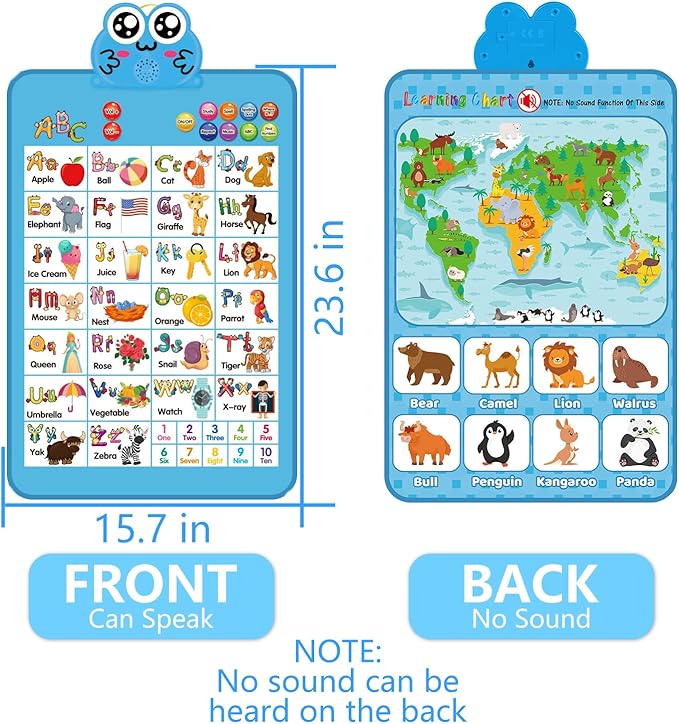 Electronic Interactive Double-Sided Alphabet Wall Chart, Talking ABC & 123 & Music & Learning Poster, Educational Toddlers Toys for Ages 3-4 Kids Gift, Best for Preschool Boys & Girls(Blue)