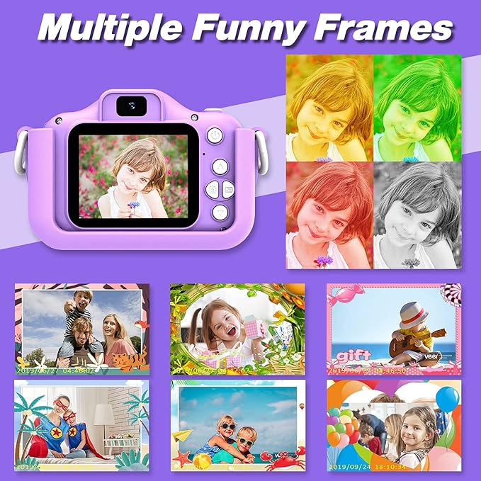 Goopow Kids Camera Toys for 3-8 Year Old Girls Boys,Children Digital Video Camcorder Camera with Cartoon Soft Cover, Best Chritmas Birthday Festival Gift for Kids - 32G SD Card Included