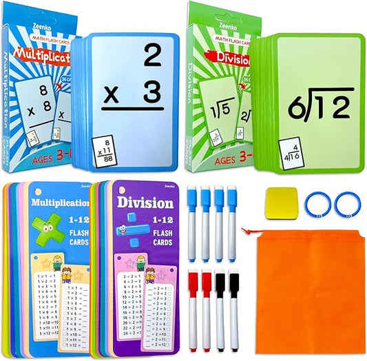 Multiplication Flash Cards & Division Flash Cards -102 Reusable Math Practice Cards with Multiplication, Division,Math Flashcards,Games for Kids Ages 6+ |Spark Skills & Fun Learning