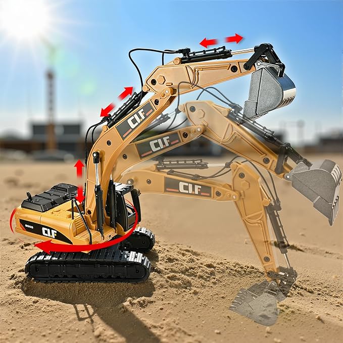 Excavator Toys for Boys 3-5 Year Old,Crawler Excavator Toy with Rotatable Fuselage Workbench and Stretchable Robotic Arm,Digger with Simulated Lights,Digger Toys for Kids 3-5
