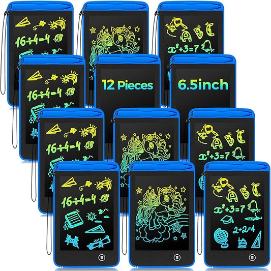 Zhehao 12 Pcs LCD Writing Tablet for Kids Colorful Drawing Doodle Board Drawing Tablet Erasable Reusable Electronic Draw Pad Gift for Boy Girl Xmas Educational Learning(6.5 Inch Screen,Blue)