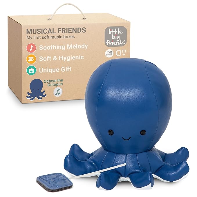 Little Big Friends Musical Baby Toy – Soft Plush Pull-String Cord Classical Toy for Baby & Toddlers | Soothing Stuffed Cuddly Animal Gift | Octave The Octopus