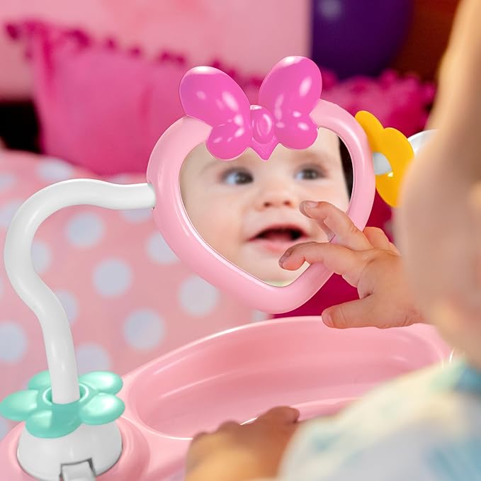 Bright Starts Disney Baby Minnie Mouse Forever Besties Baby Activity Center Jumper with 10 Toys, Lights & Sounds, 360-Degree Seat, 6-12 Months (Pink)