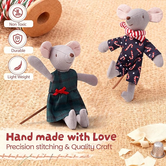 Giant bean® Mouse Toys for Kids, Christmas Mouse, 4 PCS Hand Made Mouse Family Dolls with Removable Clothes, Suitable for Infants, Boys and Girls, Dollhouse People