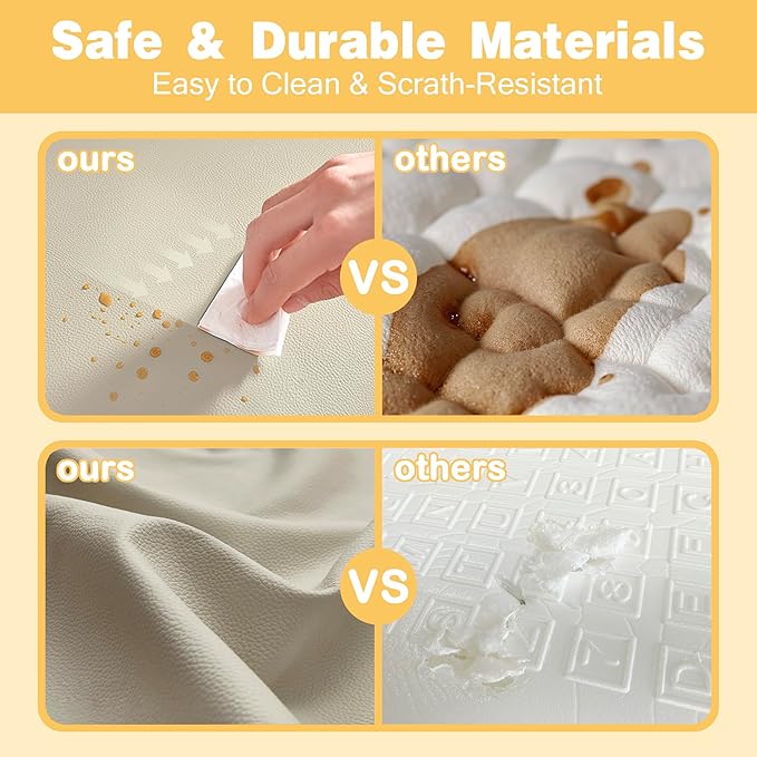 Padded 79" ×59" Large Baby Play Mat for Floor, 1.2" Thick Memory Foam Playmat with Soft Vegan Leather Cover, Cushioned Play Mat for 71" x59" Playpens, Grey