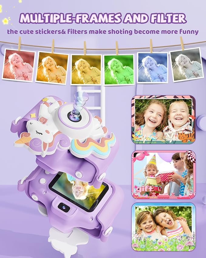 Kikapabi Kids Camera, Unicorn Toys for Girls Boys Age 3-8, Christmas Birthday Gifts for Girls Age 3 4 5 6 7 8, Digital Camera with Silicon Cute Cover for Kids, Toddler Camera with 32G SD Card