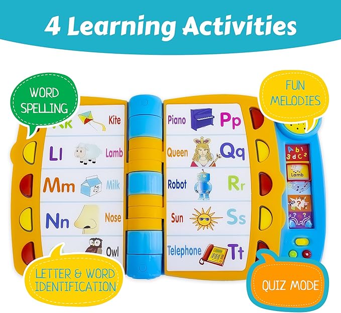 Talking Activity Book for 2 Years Old & Up - Sound Book with 5 Learning Activities Including Letters, Numbers, Quiz Game & Memory Match - Interactive Books for Babies with Fun Sound and Melodies