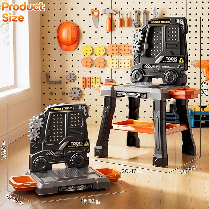 Kids Tool Toy Playset with Electronic Drill Sound for Aged 3 4 5 6 7 8, Workbench Toys for Toddlers 3-5, Pretend Play Tool Box, Construction Mechanic Set, Birthday Gift for Boys Girls Ages 3-8