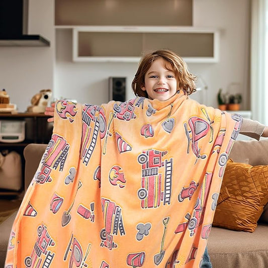 Glow in The Dark Blanket Toddler Fire Truck Gifts Toys for Boys Soft Kids Blankets for Birthday Gifts