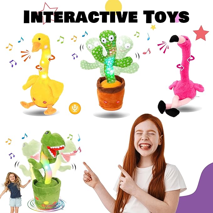 Hopearl Glowing Dancing Dinosaur Toy Repeats What You Say Talking T-Rex Toy Wriggle Singing Mimicking Twisting Light Up Interactive Animated Toy Speaking Plush Gift for Kids, Green, 13''