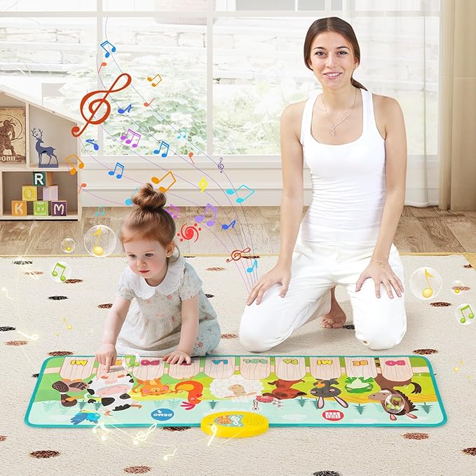 HONEY JOY Musical Piano Mat for Toddlers, Dancing Keyboard Music Carpet, Animal Sounds Blanket Touch Playmat, Early Sensory Educational Learning Toys for 3+ Years Old Baby Girls Boys (10-Key)