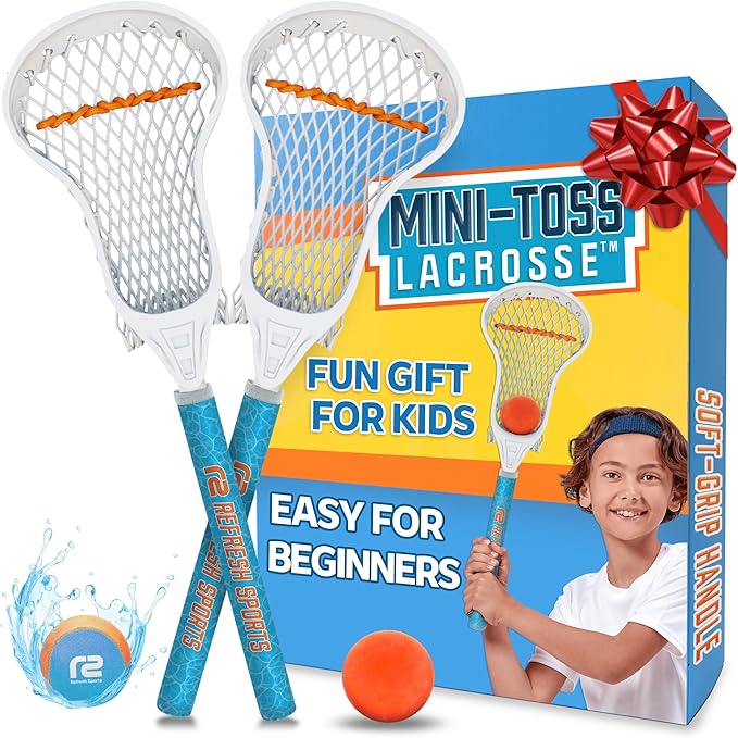 Mini Toss Lacrosse Set – The Ultimate Game for Boys & Girls - Best Gift for Kids, Teens or Adults - Comes with Lacrosse Ball & Water Skip Ball - Full Size Large Basket for Easier Catching & Throwing