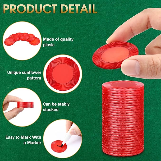 Leitee 500 Pcs Transparent Red Plastic Poker Chips Bulk 1.5 Inch Mini Bingo Chips Tokens Markers Blank Casino Counting Discs Learning Math Counters for Adults Interlocking Game Counting Reward Card