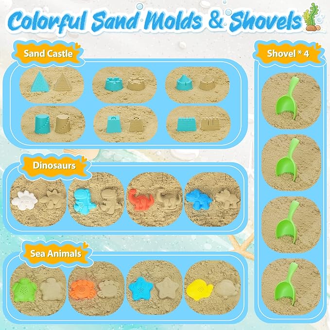 4 Packs Foldable Beach Buckets Set, Collapsible Bucket with Sand Shovels and Mesh Bag for Kids Toddlers Beach Toys, Silicone Sand Pails, Easter Egg Hunt, Camping, Travelling and Fishing Water Pail