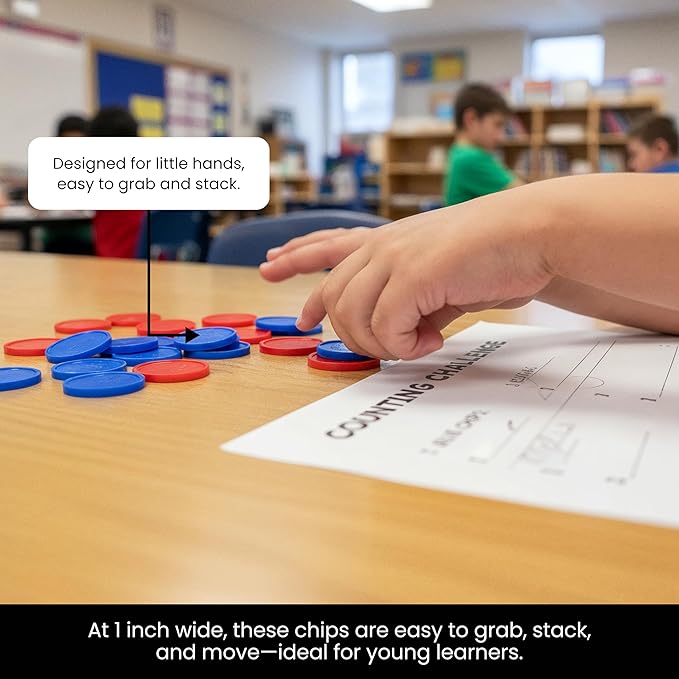 Juvale Plastic Counting Chips for Kids Math, Bingo & Poker Games, 500 Pack – 1 Inch Red and Blue Two-Color Counters for Classroom Learning, Sorting, Probability, Math Manipulatives & Game Tokens