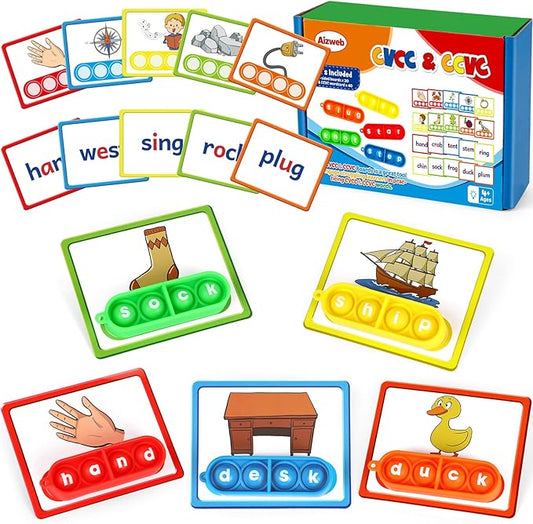 Aizweb CVCC & CCVC Word Game,Phonics Games Flash Cards for Preschool Kindergarten Classroom Supplies,Special Education Reading Manipulative Montessori Spelling Toy for Learning Activity Teacher School