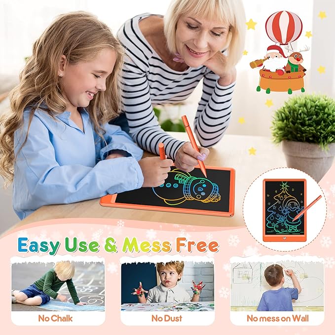 FLUESTON LCD Writing Tablet, Doodle Board Toys Gifts for 3-8 Year Old Girls Boys, 10 Inch Colorful Electronic Board Drawing Pad for Kids, Christmas Gifts for Toddler Educational Learning Travel,Orange