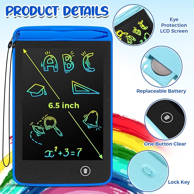 Zhehao 12 Pcs LCD Writing Tablet for Kids Colorful Drawing Doodle Board Drawing Tablet Erasable Reusable Electronic Draw Pad Gift for Boy Girl Xmas Educational Learning(6.5 Inch Screen,Blue)