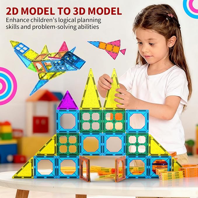 250 PCS 3D STEM Educational Magnetic Tiles for Kids Magnetic Blocks for Kids Magnetic Building Blocks Set