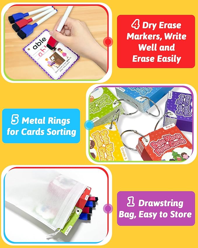 520 Sight Words Flash Cards Kindergarten, Dolch & Fry Sight Word Reading Writing Spelling Games, Homeschool Supplies for Preschool Kindergarten 1st 2nd 3rd Grade, Learning Activities for Kids Ages 3+