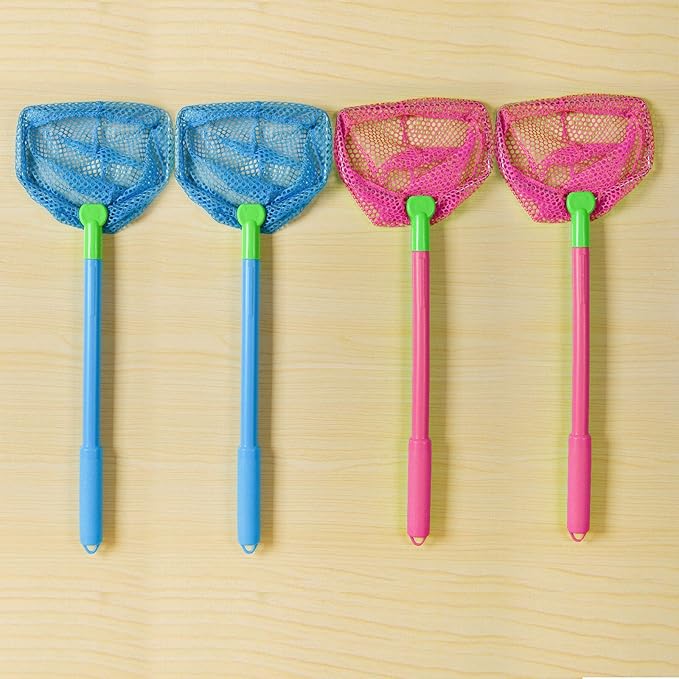 Coopay 4 Pieces Fishing Net Catching Bug Nets Fish Butterfly Nets Beach Toys for Kids Outdoor Playing (Blue, Rose Red)