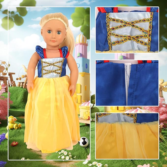 18 inch Doll Clothes Accessories -6Pcs Different Princess Costume Gift Fits All 18-inch Dolls Across Brands