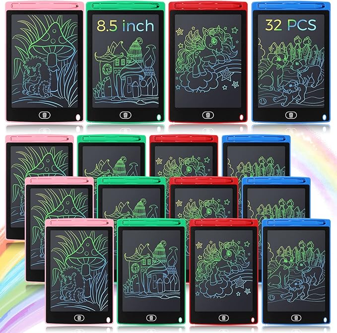 Zhehao 32Pcs LCD Writing Tablet for Kids Bulk 8.5 Inch Colorful Doodle Board Tablet Erasable Doodle Pad Educational Toy Christmas Birthday Gift for Boys Girl Age 3-10(Blue, Red, Green, Pink)