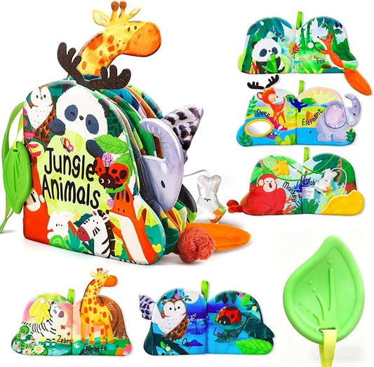 Baby Books 0-6 Months, Infant Tummy Time Sensory Teething Toys Baby Toys 6 7 8 9 10 12 Months, Touch and Feel Soft Cloth Book, 3D Crinkle Book Toy for Infant Newborn Boys Girls Early Learning