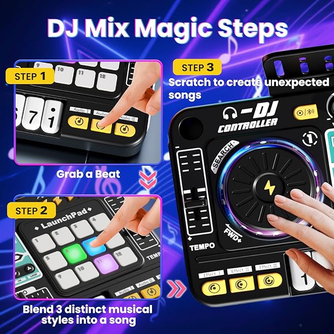 Toddlers DJ Mixer Toys, Electronic Baby Musical DJ Toys with Lights, Songs, Sound Effects, Microphone, Kids Electronic Piano Sets, Chiristmas Birthday Gifts for 3 4 5 6 Years Old Boys Girls