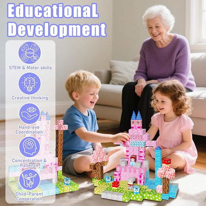 100PCS Magnetic Blocks, Magnetic Building Blocks, STEM Constructions Magnet Blocks for Boys Girls Age 3 4 5 6 7 8 9 10, Sensory Stacking Toy Christmas Birthday Gifts for Kids