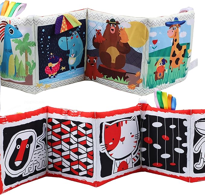 bebe mondo High Contrast Tummy Time Toys, Black and White Crinkle Books for Babies, Baby Books 0-6 Months, Infant Mirror Toy with Teether, Double-Sided Baby Toys for Boys and Girls