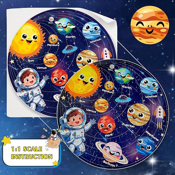 Floor Puzzles for Kids Ages 4-6 70 Piece Glow in The Dark Solar System Puzzles 3-5 Space Planets Toys Large Jigsaw Puzzle Learning Educational Toy Birthday Gift for Boys Girls Ages 6-8