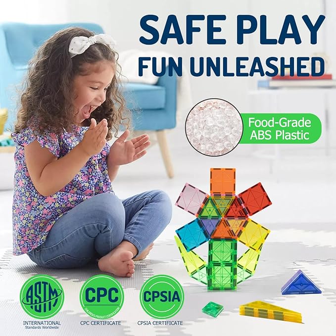 EchoPlan Magnetic Tiles,68PCS Magnetic Building Blocks,Magnet Tiles 3D Clear Building Blocks Set,STEM Sensory Educational Toys Gift for Toddlers Kids Boys 3 4 5 6 7 8 9+ Year Old