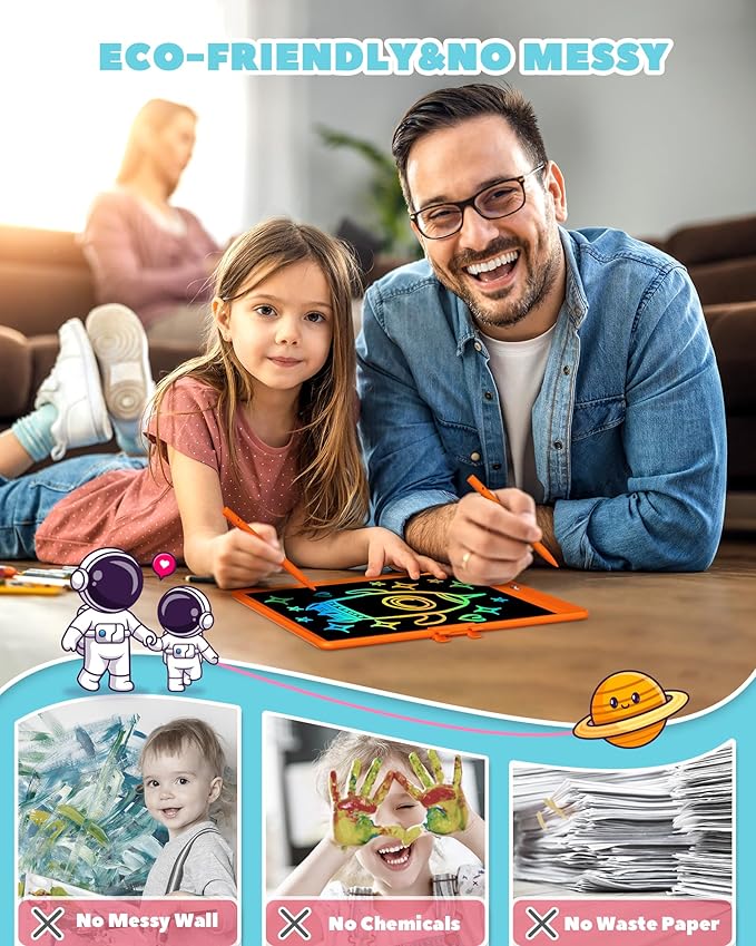 ORSEN LCD Writing Tablet 10 Inch, Colorful Doodle Board Drawing Tablet, Erasable Reusable Writing Pad, Educational for 3-8 Year Old Girls Boys(Orange)