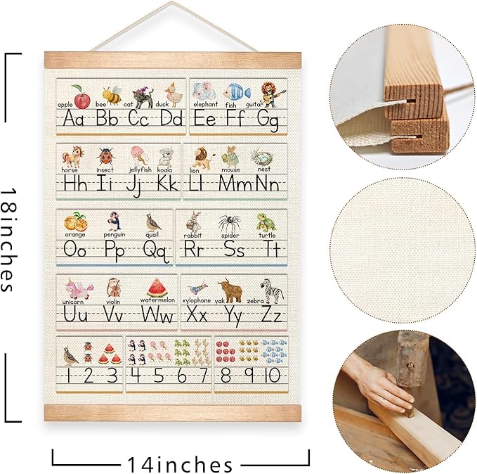 Educational Wall Art Posters, Numbers 1-10 and Alphabet Chart, Learning Posters for Kids,ABC Banner Poster, Canvas Wall Hanging Decor for Toddler Room Playroom Nursery Wall Classroom Decor (Colorful-05)