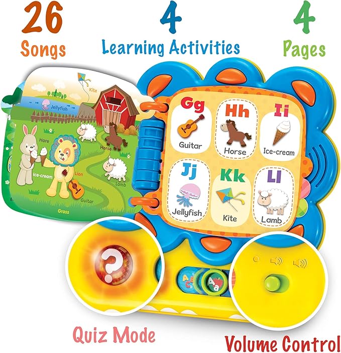 KiddoLab Words and ABC Learning for Toddlers 1-3 Years Old with Chapa The Lion Alphabet Book - Interactive Sound Book with Melodies, Fun Sounds & Light for Early Education and Development