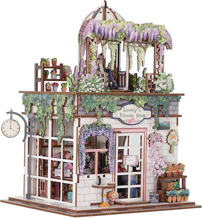 Book Nook Kit - DIY Miniature House Kit for Adults, Dollhouse Booknook Tiny House Bookshelf Decor 3D Wooden Puzzle Street Model, Ideal Gift for Book Lovers, Family, Friends (Flower Shop)