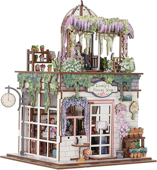 Book Nook Kit - DIY Miniature House Kit for Adults, Dollhouse Booknook Tiny House Bookshelf Decor 3D Wooden Puzzle Street Model, Ideal Gift for Book Lovers, Family, Friends (Flower Shop)