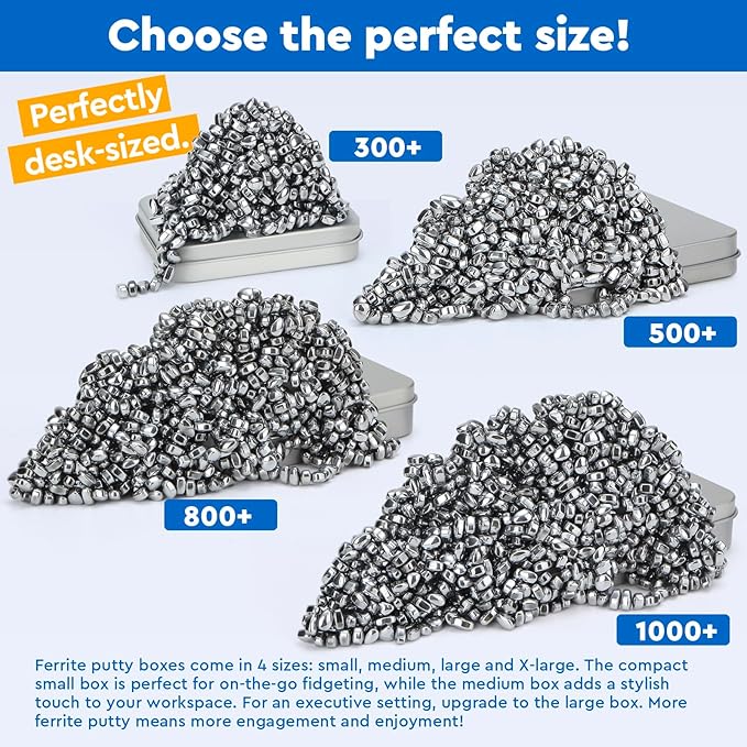 1000+ Original Ferrite Putty Silver, Fidget Toy Ferrite Stones for Stress Relief, Sensory Toy for Adults & Teens 14+, Holiday Stocking Stuffer, Ferrite Rocks Fidget Present for Office