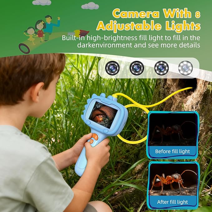 Borescope Camera with Light for Kids | STEM Science Educational Toy for 4 5 6 7 8 9 10 12 Years Old Boys & Girls | Birthday Gift for Outdoor Adventures & Nature Discovery(Blue)