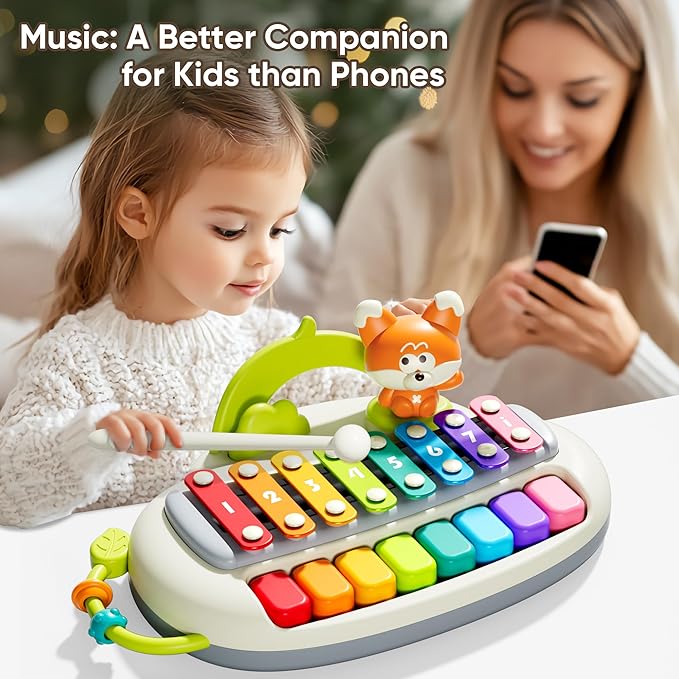 2 in 1 Baby Piano Xylophone for Toddlers， 8 Multicolored Key Keyboard Piano, Musical Table Percussion Sensory Toys ，Educational Musical Learning Instruments Toy for Kids Girls Boys