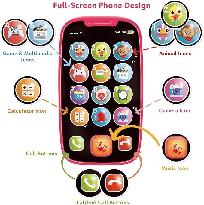 My First Smartphone – Cell Phone Baby Toy, for Toddlers and Young Children – 15 Unique Buttons and Functions, Musical Melodies, Animal Sounds and Number Learning – for 1-Year-Old Kids and Older