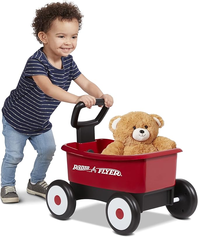 Baby Walker Wagon, Baby Toy Cart, Toddler Toys 1-2, Radio Flyer My 1st Wagon for Kids, with Teddy Bear, for Ages 1-4 Years, Red