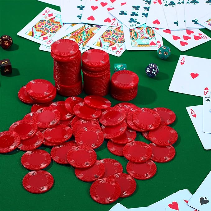 Leitee 500 Pcs Red Plastic Poker Chips Bulk 1.5 Inch Mini Bingo Chips Tokens Markers Blank Casino Counting Discs Learning Math Counters for Adults Interlocking Game Counting Reward Card