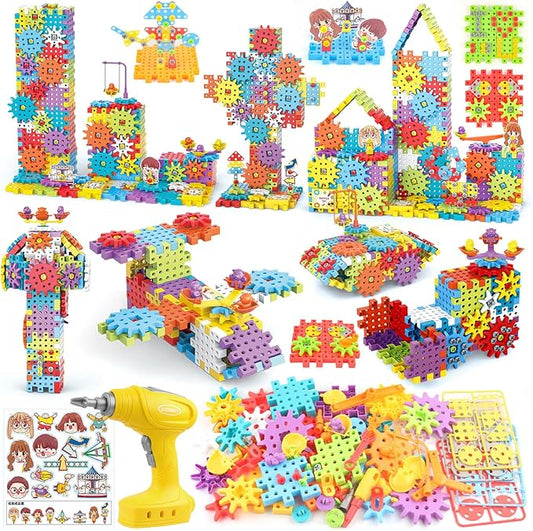 Building Toys, 234 Pieces Upgrade Gear Building Blocks Set Kids Tool Set with Electric Drill, Construction Toys STEM Kits for Kids Age 3+